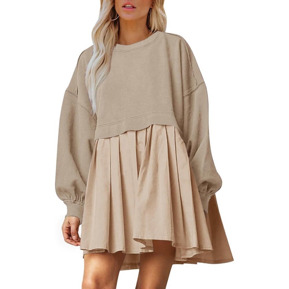 Women Sweatshirt Dress Cotton Oversized Crew Neck Long Sleeve Casual